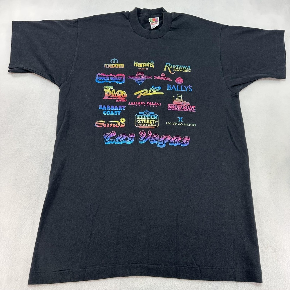 VINTAGE Las Vegas Casinos Shirt Men's Large Black Made‎ USA Harrahs Rio Tee 90s